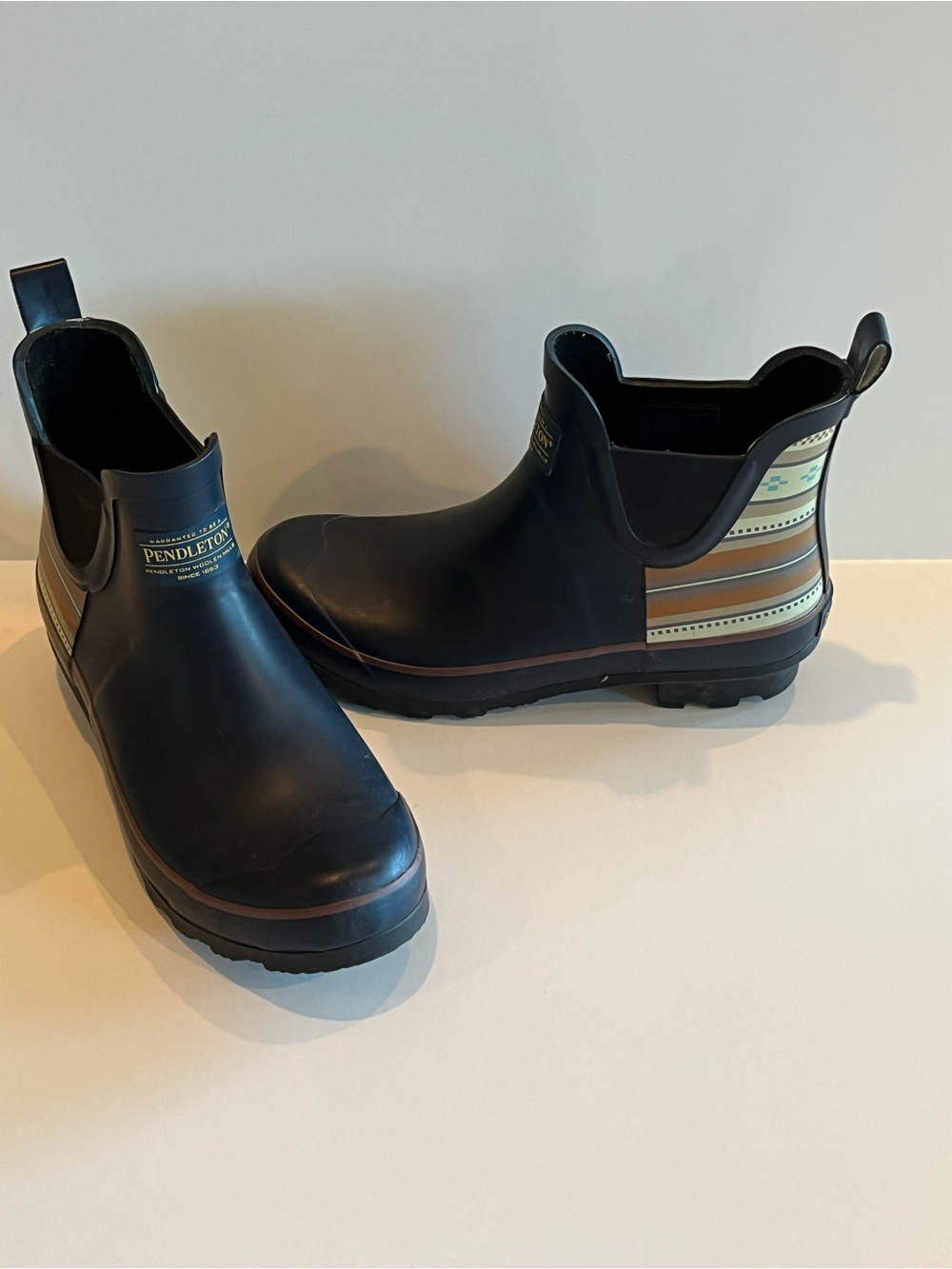 Pendleton Rain Boots Womens US9/EUR40 Waterproof Rubber Striped Wellie Boot
